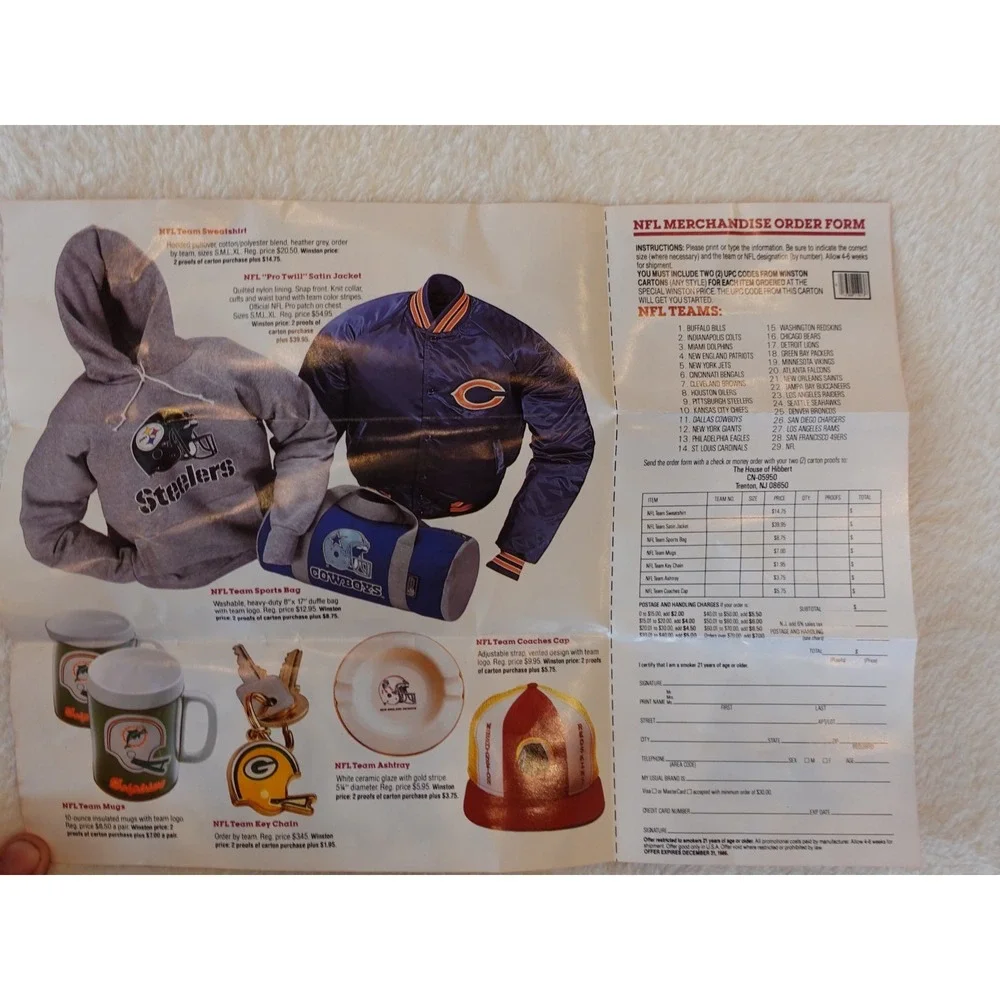 ORIGINAL 1986‎ NFL Dallas Cowboys Winston Cigarette Promo Schedule + Duffle Bag